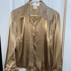 Gold silk button up long sleeve